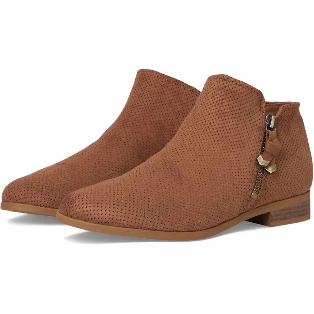 Dr Scholl's Women's Cognac Perforated Ankle Booties Low Heel